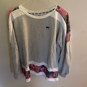 VS PINK GRAY FLORAL CREW NECK